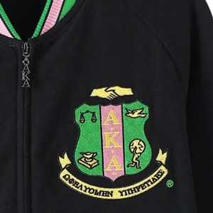 AKA Black Fleece Letterman <b>Jacket</b> Unisex Size Black Green Pink Varsity Style Full Zip Casual Premium Outerwear - Product Image 3