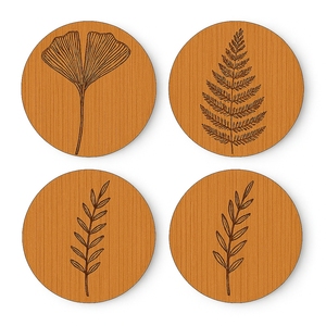 Round Wooden Eco-Friendly Coffee Coaster Fern Pattern Drink <b>Mat</b> <b>Table</b> Decor for Home Hotel Restaurant - Product Image 5