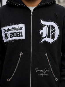 Nouveau sweat à capuche zippé noir oversize pour homme avec logo brodé, style streetwear, en molleton bouclette, avec poches et logo frontal, manches classiques, collection automne - Product Image 6