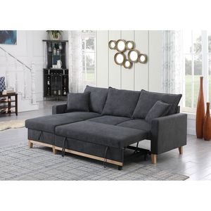 Divano Sezionale Reversibile Colton 214 cm Grigio Scuro Intrecciato con Chaise Longue Contenitore e Funzione Letto - Product Image 3