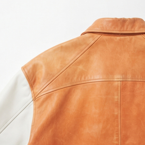 <b>Men's</b> <b>Leather</b> Bomber <b>Jacket</b> Turn-Down Collar Zipper Closure White Sleeve <b>Leather</b> Coat Casual Wear <b>Leather</b> Crop <b>Jacket</b> <b>Men</b> - Product Image 3