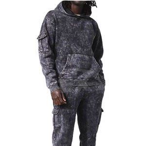 Conjunto de pantalones de chándal de alta calidad con logotipo personalizado, chándal con capucha de peso pesado, chándal de dos piezas con lavado ácido para hombres - Product Image 4