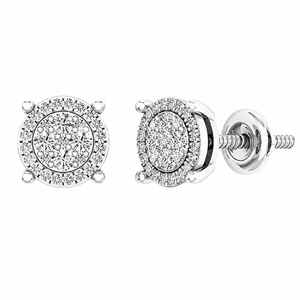 Excellentes boucles d'oreilles à grappe de diamants ronds véritables de 0,60 TCW en or blanc 10 carats |   Boucles d'oreilles en diamant à visser pour femmes, bijoux - Product Image 1
