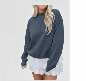 Best Selling Women Winter Mock Neck Polyester/Cotton Long Sleeve Sweatshirt Casual Wear Lightweight Breathable Custom Made - Product Image 5