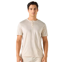Conjunto de Pijama de Lujo para Hombre, Suave al Tacto, Camiseta Henley de Manga Corta y Pantalones Cortos, 2 Piezas, Ropa de Dormir Minimalista e Informal para el Hogar