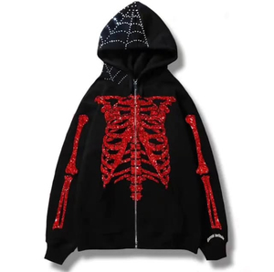 เสื้อฮู้ดดี้ทรงโอเวอร์ไซส์ แบรนด์ Manufacturer Designer Punk ผ้าฝ้าย 100% แต่งซิป ประดับเพชรและคริสตัล สไตล์สตรีทแวร์ วินเทจ คุณภาพสูง - Product Image 4