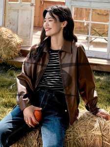 Veste de motard en cuir de vache véritable, imprimé en velours côtelé, personnalisable, pour femme - Product Image 4