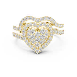 Anillo de Diamantes de Oro Sólido de 14k para Mujer, Diseño en Forma de Corazón con Engaste Pavé, Corte Brillante Redondo, Anillo de Compromiso Clásico para Regalo - Product Image 1