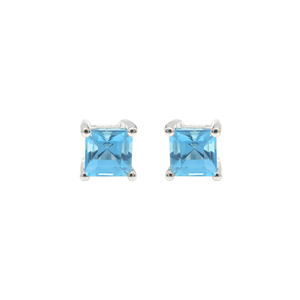 Natural 4MM Square Swiss <b>Blue</b> Topaz <b>Stud</b> <b>Earrings</b> 925 Sterling Silver Classic Gemstone Jewelry Lightweight Fashion <b>Earrings</b> - Product Image 1