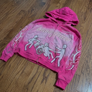 Sudadera con capucha y cremallera Snowgrace rosa tie-dye, unisex, corte crop, estilo Y2K, estampada, de felpa francesa, para invierno. - Product Image 5