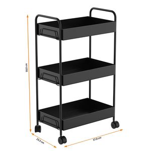 Modern 3 Tier Metal 4-Wheel Rolling Cart with Wheels Black Serving <b>Trolley</b> for Hotel Home Bar Storage - Product Image 2