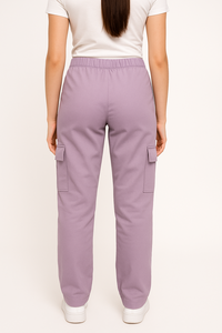 กางเกงคาร์โก้สีลาเวนเดอร์สุดหรูสำหรับผู้หญิง เนื้อผ้านุ่มยืดหยุ่น สวมใส่สบาย ทรงเข้ารูปเอวสูง - Product Image 3