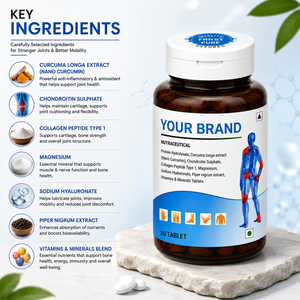 Tabletas de Suplemento para el Cuidado de las Articulaciones para Adultos OEM, Colágeno, Nano Curcumina, Condroitina, Ácido Hialurónico, Sin Azúcar ni Gluten, Personalizable - Product Image 5