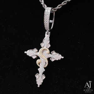 Pendentif Croix en Argent 925 et Moissanite, Plaqué Or, Sertissage à Griffes, Coupe Ronde Brillante, Collier Chaîne Hip Hop Chrétien, Bijou Cadeau - Product Image 1