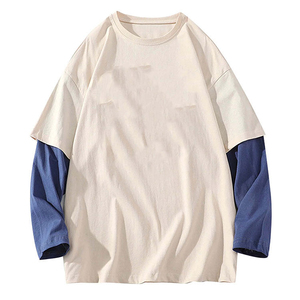 เสื้อยืดโอเวอร์ไซส์ผู้ชาย คอโอ แขนตัดต่อสี ดีไซน์ลำลอง ผ้าฝ้าย ทรงพอดีตัว แขนสองชั้น เสื้อยืดผู้ชาย - Product Image 6