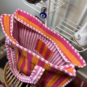 Candy Stripe <b>Canvas</b> <b>Tote</b> Bag Bohemian Style Open Top All Seasons Shopping Women's <b>Tote</b> - Product Image 3
