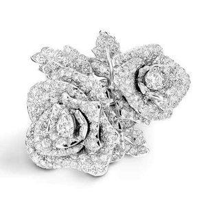 Bague double rose en moissanite, bague florale de style statement, bijoux de luxe en argent, scintillante, pour femme, mariage, fiançailles, fête, anniversaire - Product Image 2