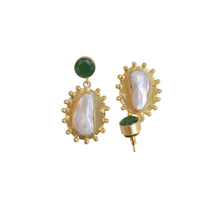 Boucles d'oreilles pendantes baroques plaquées or avec perles pour femmes, clous d'oreilles semi-précieux, bijoux de déclaration, vente en gros, bijouterie de boutique - Product Image 4