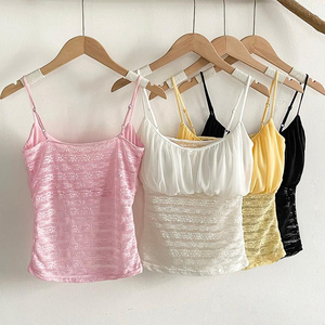 Womens Ruched Camisole Pack Lace Bodice Smocked Waist Spaghetti Strap Summer Vest Custom Chic <b>Crop</b> <b>Tops</b> - Product Image 2
