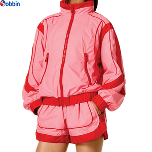 Conjunto de chándal de verano de hip hop de 2 piezas para mujer, top liso, chaqueta corta cortavientos con cremallera de algodón, estilo urbano informal personalizado - Product Image 2