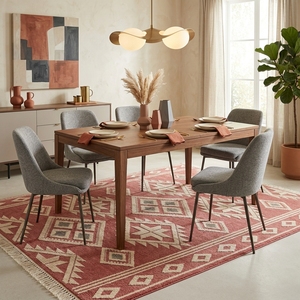 Tapis rectangulaire géométrique bohème rouge avec franges pour salon et chambre à coucher, en laine et acrylique, à poils ras - Product Image 6