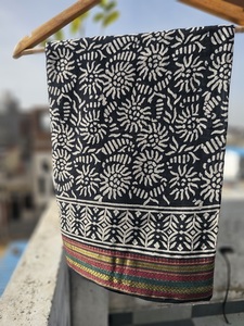 Elegant Handmade Cotton Sarong Pareo Scarf Wooden Block Print Leaf Pattern Lightweight Wholesale Beachwear for Women - Product Image 3