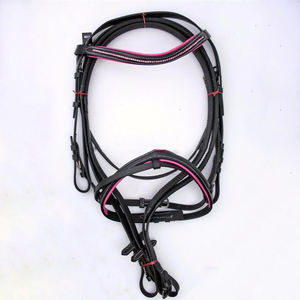Black Leather <b>Lead</b> <b>Ropes</b> with Pink Stitching Adjustable Horse Tack Set Leather Horse Tack Custom Equestrian Leather Tack Custom - Product Image 2