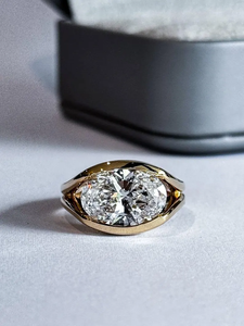 OM GEMS 3 Carat Oval Lab Diamond IGI Certified Engagement <b>Ring</b> Twisted Split Shank Half Bezel Setting 14K Yellow Gold Rhodium - Product Image 1