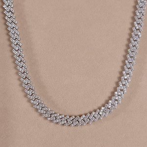 Geometric Baguette Diamond <b>Statement</b> <b>Necklace</b> Rhodium Plated Zinc Alloy Link Chain Fashionable Party Jewelry Unisex - Product Image 1
