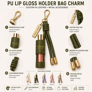 Custom Leather Lip Balm Holder Keychain with Logo Lipstick Holder Bag Charm Wholesale Gifts - Product Image 5