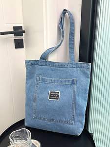 Bolso Tote con Asas a Precio de Fábrica, Bolso de Hombro de Lona Azul Vaquero para Mujer, para Uso Diario, Compras, Viajes, Playa, en Tela de Algodón Denim - Product Image 4