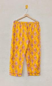 Conjunto de Pijama de Dos Piezas de Manga Larga para Mujer, Elegante, de Algodón Puro con Estampado Sanganeri en Amarillo Vibrante, de Secado Rápido y Transpirable - Product Image 2