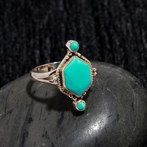 Unique Natural Hexagon Shape Silver Plated Natural Blue <b>Turquoise</b> <b>Ring</b> for Women Natural Gemstone Jewelry At Best Price - Product Image 1