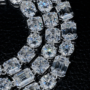 Men's Rhodium Plated 925 Silver Emerald Cut Moissanite <b>Tennis</b> <b>Necklace</b> Box Chain Luxury Everyday Wear - Product Image 5