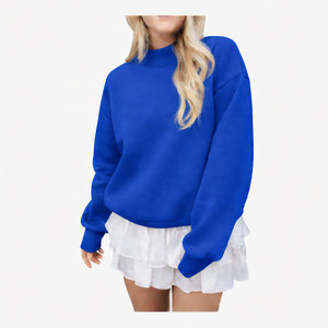 Trendy Women Oversized <b>Long</b> <b>Sweatshirt</b> Mock Neck Breathable Flexible Cotton Fleece Fabric Soft Warm Comfortable Casual Autumn - Product Image 1