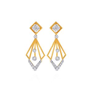 Pendientes de lujo de oro amarillo con diamantes cultivados en laboratorio de corte brillante redondo para mujer, joyería de fiesta. - Product Image 1