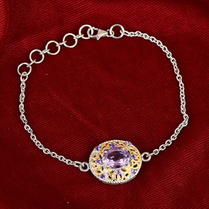 New Flower Shape Amethyst Stone Pure <b>Solid</b> 925 Sterling <b>Silver</b> Rhodium Plated Classic Chain Link <b>Bracelet</b> For Women Fine Jewelry - Product Image 3