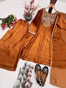Ensemble Salwar Kameez pour femmes, brodé, avec dupatta en soie, séchage rapide, tenue indienne pakistanaise, pour fêtes et mariages - Product Image 6
