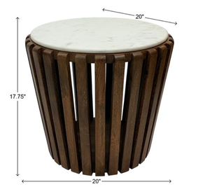 Round Marble <b>Top</b> Coffee <b>Table</b> <b>Solid</b> <b>Wood</b> Side <b>Table</b> Natural Finish Living Room Accent <b>Table</b> - Product Image 5