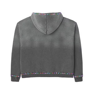 Highest Demands Top Sale Quality Custom Acid Wash & Screen Print Rhinestone Fleece Hoodies Vintage Streetwear Hood For Male - Product Image 2