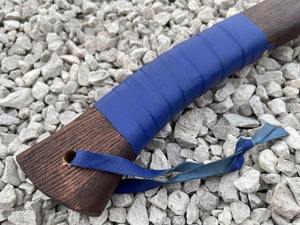 Hand Forged Steel Tomahawk <b>Axe</b> With <b>Wood</b> Handle Blue Wrap Custom Engraved Blade Design Outdoor Survival Hatchet - Product Image 3