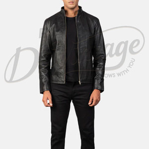 Veste en cuir noir pour homme, style Cafe Racer, coupe ajustée, en véritable peau de mouton, pour l'automne et l'hiver, veste de moto décontractée, col à revers, fermeture éclair, vêtement d'extérieur - Product Image 4
