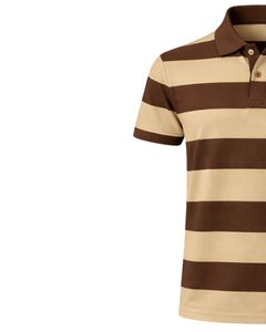 เสื้อโปโลชายลายทางสีน้ำตาลช็อกโกแลตและสีเบจ มีกระเป๋าเสื้อ ผ้าฝ้าย ทรงคลาสสิก แขนสั้น ผู้ผลิต OEM จำหน่ายส่ง - Product Image 3