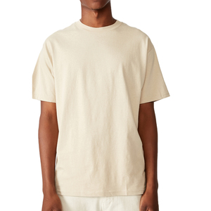 Custom Made Beige Color Men's Casual Eco-Friendly Quick Dry Short Sleeve 100% Cotton T-Shirt with Custom Logo and Jersey Fabric - Product Image 4