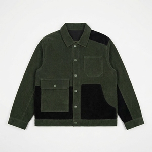 Olive Green Corduroy Contrast <b>Jacket</b> | Velvet Panel <b>Trucker</b> <b>Jacket</b> | Oversized Streetwear Corduroy Coat| Custom OEM Manufacturer - Product Image 1