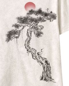T-shirt personnalisé beige pour femme avec motif arbre bonsaï, en coton doux, manches courtes, style décontracté japonais, esthétique estivale, coupe ample - Product Image 6