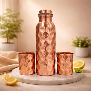 Hammered Pure <b>Copper</b> Water <b>Bottle</b> with Glass Pure <b>Copper</b> <b>Drinking</b> <b>Bottle</b> Tumblers for Home Office Gift - Product Image 5