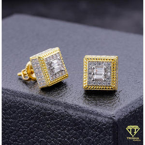 Boucles d'oreilles carrées en diamant de laboratoire, en argent sterling 925, bijoux brillants, cadeau pour hommes et femmes - Product Image 5