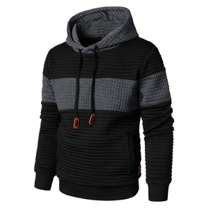 Sudadera con Capucha para Hombre, Diseño Color Block, Tejida, Corte Regular, Informal, para Otoño, Patrón Negro y Gris - Product Image 3
