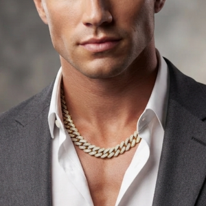 Collar Unisex de Oro con Cadena Cubana de 10 mm de Ancho, Diamantes Naturales de Corte Brillante, Oro Sólido de 9k, Estilo Hip Hop - Product Image 3